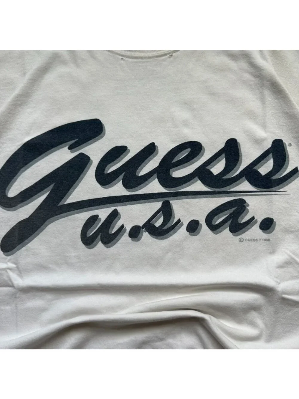 Vintage 90s Guess USA Script T-Shirt White M Spell Out Hip Hop Streetwear Skater - Picture 2 of 7